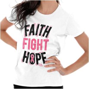 Classic Teaze Faith Fight Hope Breast Cancer Aware Womens Slim Fit Graphic Tee(White)