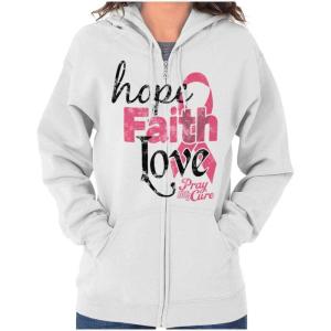 Classic Teaze Hope Faith Love Breast Cancer Support Zip Hoodie Sweatshirt Women(White)