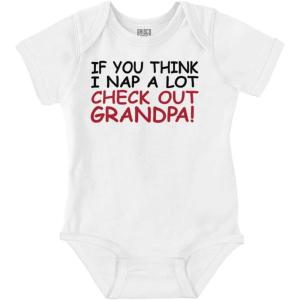 Cute Grandchild Grandpa Funny Napping Baby Romper Boys or Girls(White)