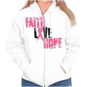 Faith Love Hope Breast Cancer Aware Zip Hoodie Sweatshirt Women(White)
