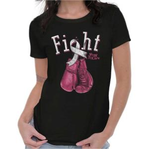 Fight Boxing Breast Cancer Warrior Womens Slim Fit Graphic Tee(Black)