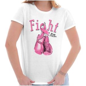 Fight Boxing Breast Cancer Warrior Womens Slim Fit Graphic Tee(White)