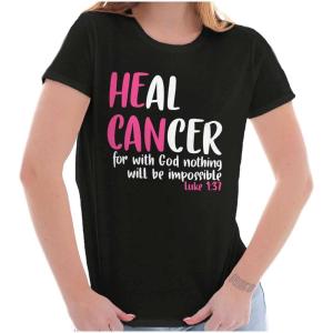 He Can Heal Cancer Religious BCA Womens Slim Fit Graphic Tee(Black)