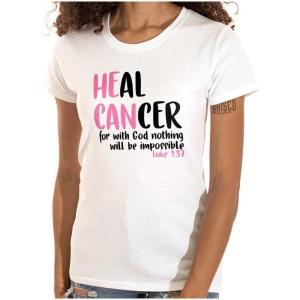 He Can Heal Cancer Religious BCA Womens Slim Fit Graphic Tee(White)