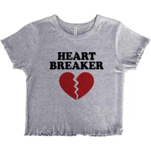 Heartbreaker Valentines Day Break Up Juniors Lettuce Trim Crop Top Womens Baby Tee(Sport Grey)