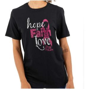 Hope Faith Love Breast Cancer Support Womens Graphic T Shirt Tees(Black)