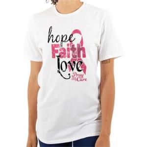 Hope Faith Love Breast Cancer Support Womens Graphic T Shirt Tees(White)