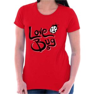 Love Bug Cute Ladybug Valentines Day Womens Slim Fit Graphic Tee(Red)
