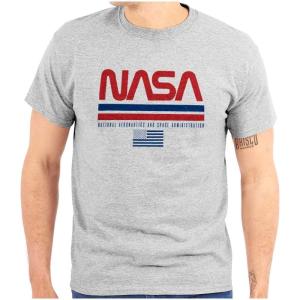 NASA Retro Worm Logo American Flag Graphic T Shirt Men or Women(Sport Grey)