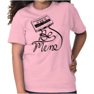 Retro Mixtape Be Mine Valentine Womens Graphic T Shirt Tees(Azalea)