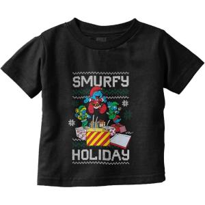 Smurfy Christmas Holiday Cheer Toddler Boy Girl T Shirt(Black)