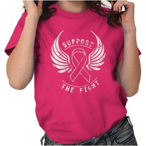 Support The Fight Breast Cancer Pink Womens Graphic T Shirt Tees(Heliconia)