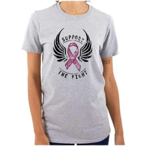 Support The Fight Breast Cancer Pink Womens Graphic T Shirt Tees(Sport Grey)