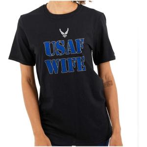 US Air Force USAF Military Family Support Womens Graphic T Shirt Tees(Black – Wife)