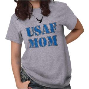 US Air Force USAF Military Family Support Womens Graphic T Shirt Tees(Sport Grey – Mom)