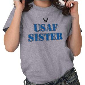 US Air Force USAF Military Family Support Womens Graphic T Shirt Tees(Sport Grey – Sister)