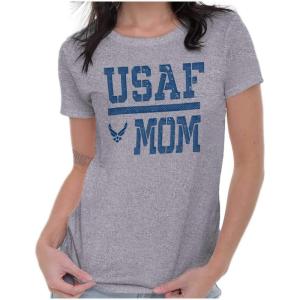 US Air Force USAF Mother Military Mom Womens Slim Fit Graphic Tee(Sport Grey)