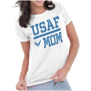 US Air Force USAF Mother Military Mom Womens Slim Fit Graphic Tee(White)