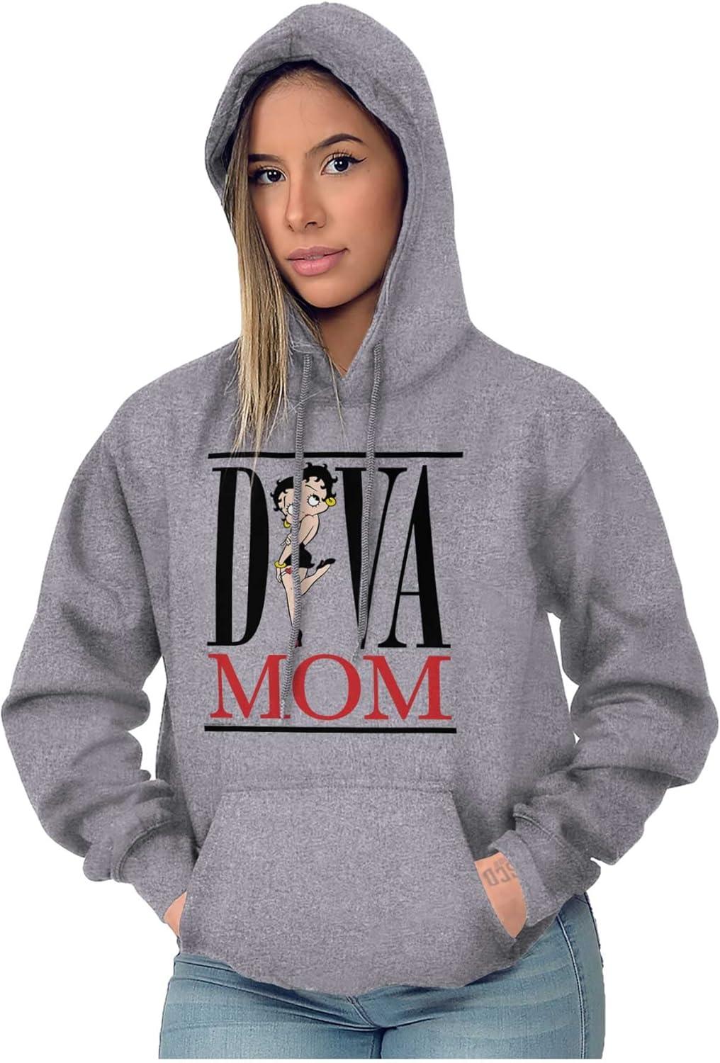 imageBrisco Brands Betty Boop Diva Mom Best Mothers Day Hoodie Sweatshirt WomenSport Grey