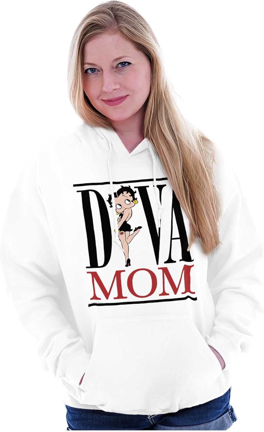 imageBrisco Brands Betty Boop Diva Mom Best Mothers Day Hoodie Sweatshirt WomenWhite