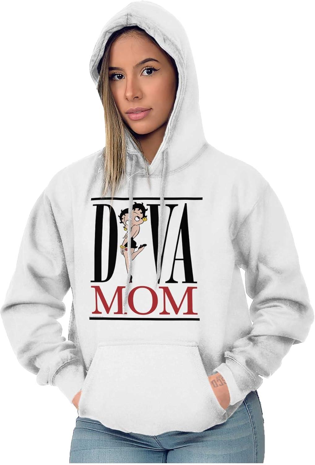 imageBrisco Brands Betty Boop Diva Mom Best Mothers Day Hoodie Sweatshirt WomenWhite
