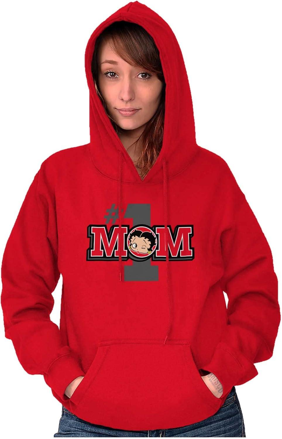 imageBrisco Brands Betty Boop Number 1 Mom Mothers Day Hoodie Sweatshirt WomenRed