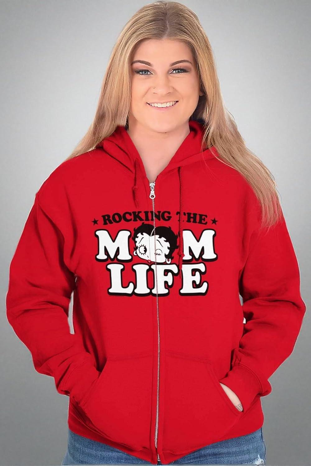 imageBrisco Brands Betty Boop Rocking The Mom Life Zip Hoodie Sweatshirt WomenRed
