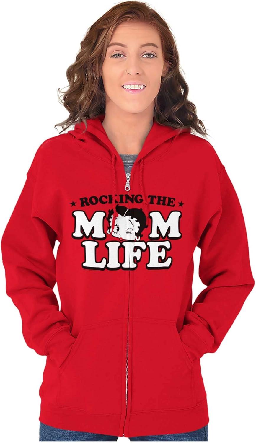 imageBrisco Brands Betty Boop Rocking The Mom Life Zip Hoodie Sweatshirt WomenRed