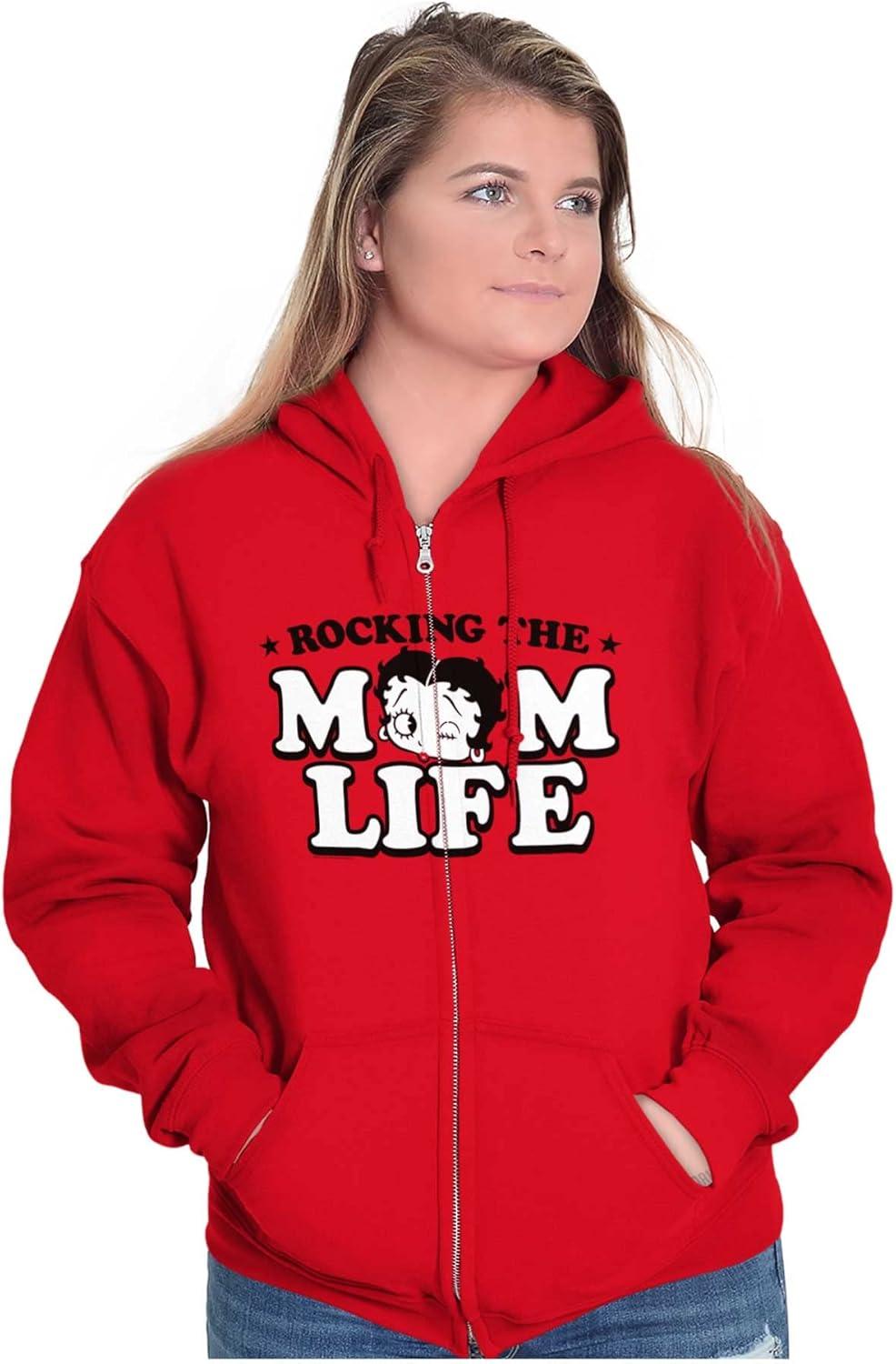 imageBrisco Brands Betty Boop Rocking The Mom Life Zip Hoodie Sweatshirt WomenRed