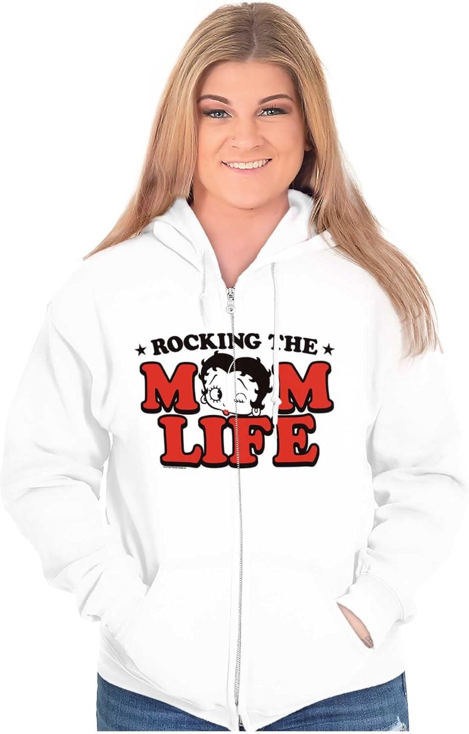 imageBrisco Brands Betty Boop Rocking The Mom Life Zip Hoodie Sweatshirt WomenWhite