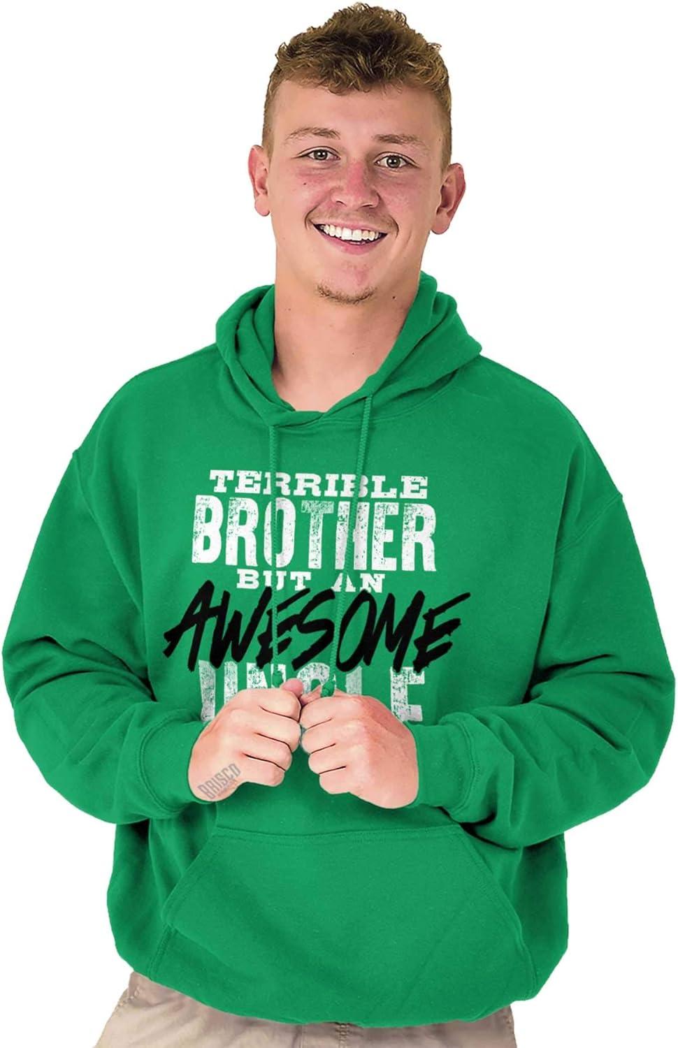 imageBrisco Brands Terrible Brother Awesome Uncle Hoodie Hooded Sweatshirt MenIrish Green