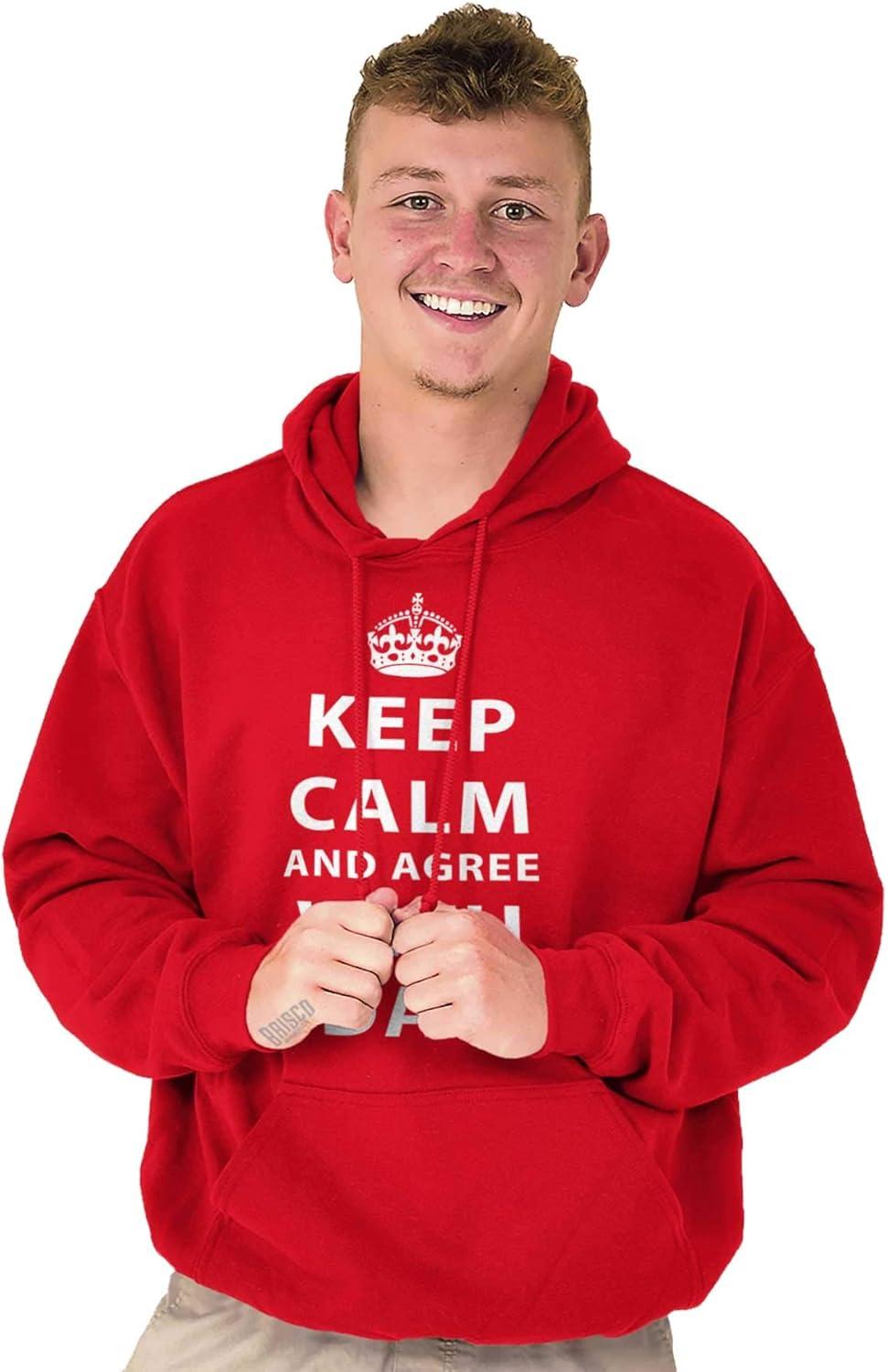 imageClassic Teaze Keep Calm And Agree With Dad Crown Hoodie Hooded Sweatshirt MenRed