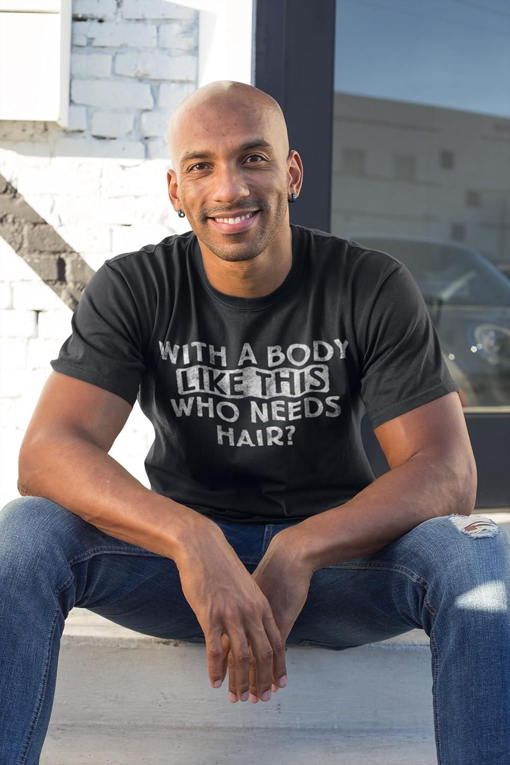 imageFunny Bald Joke T Shirt for Men with a Body Like This Who Needs Hair Graphic Tee Dad BOD Humor GiftBlack