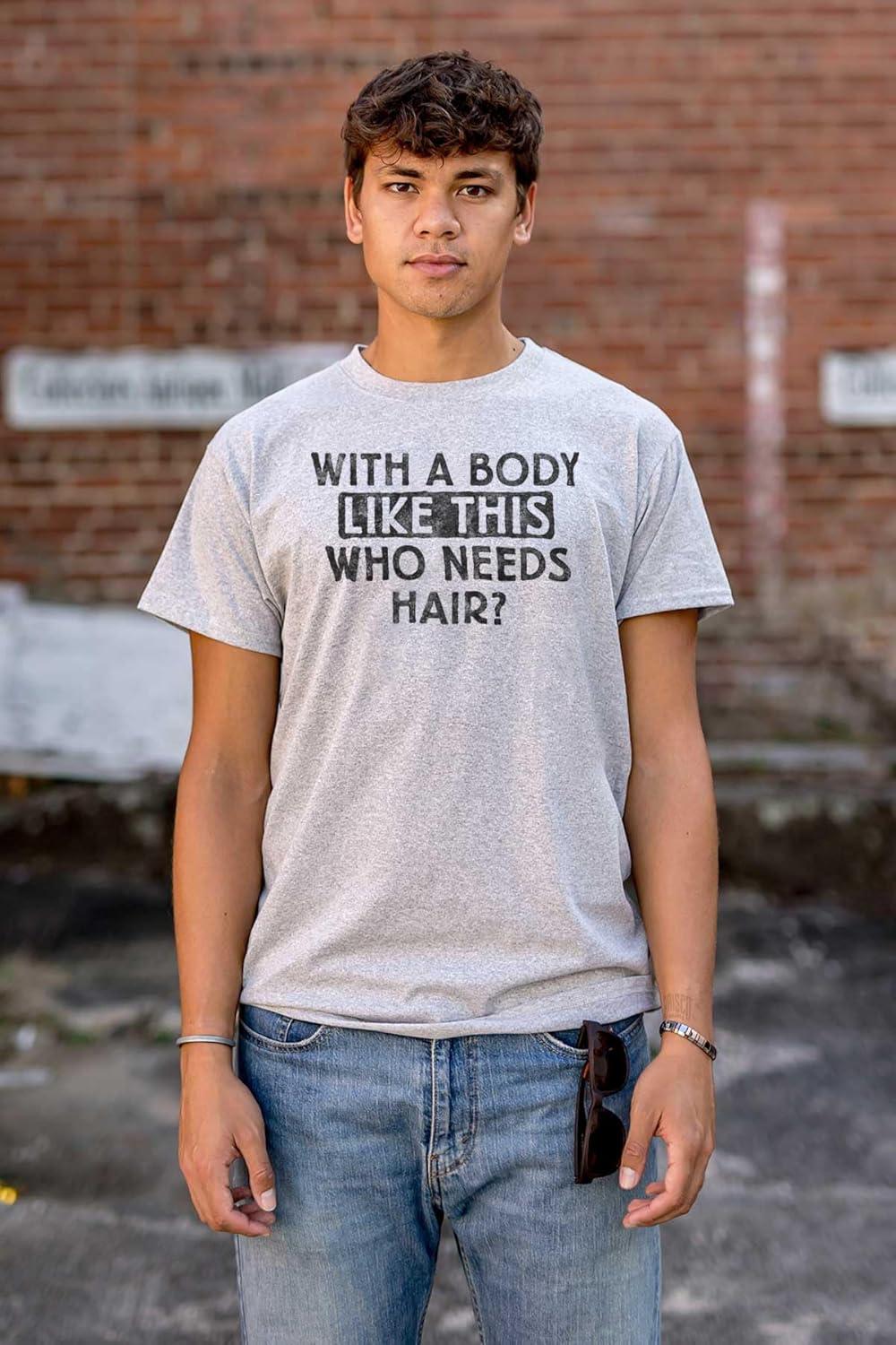imageFunny Bald Joke T Shirt for Men with a Body Like This Who Needs Hair Graphic Tee Dad BOD Humor GiftSport Grey
