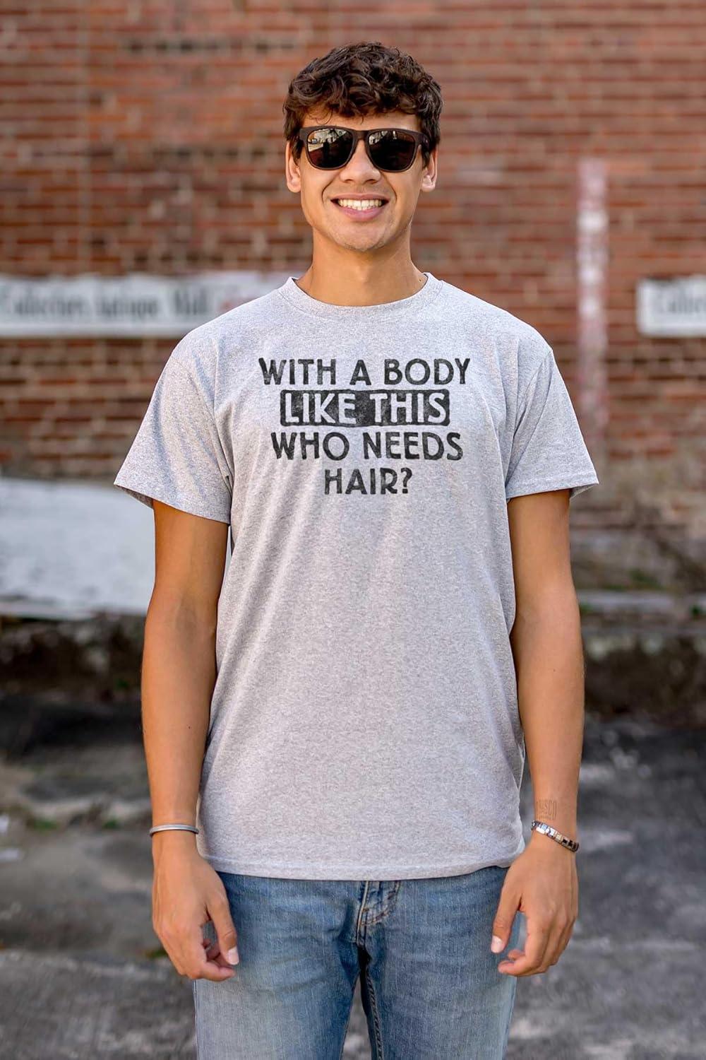 imageFunny Bald Joke T Shirt for Men with a Body Like This Who Needs Hair Graphic Tee Dad BOD Humor GiftSport Grey