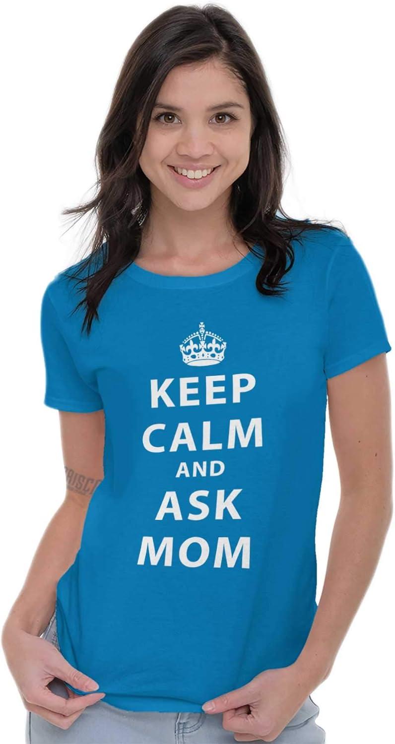imageKeep Calm Ask Mom Funny Cute Mothers Womens Slim Fit Graphic TeeSapphire