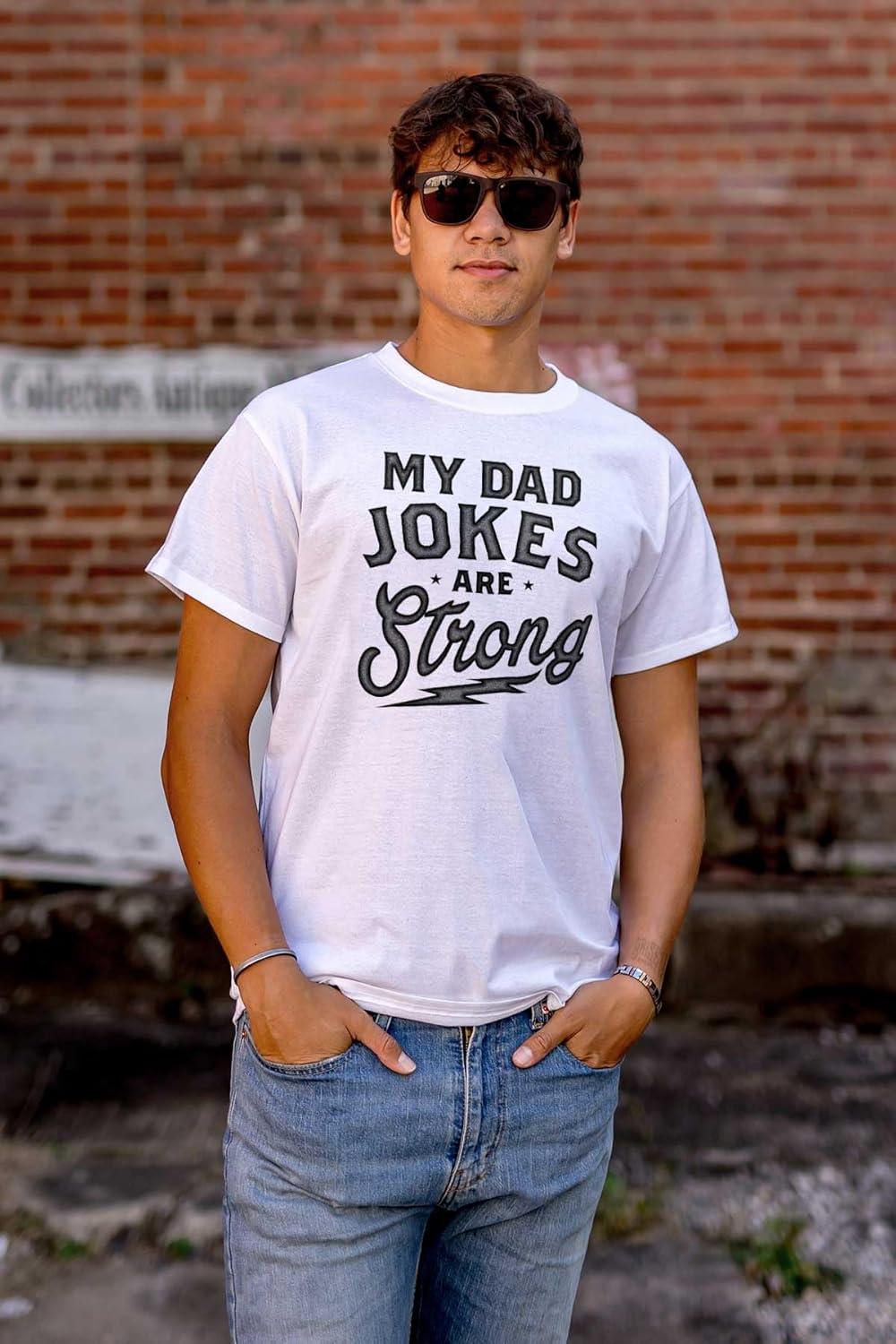 imageMy Dad Jokes are Strong Funny Fathers Mens Graphic T Shirt TeesWhite