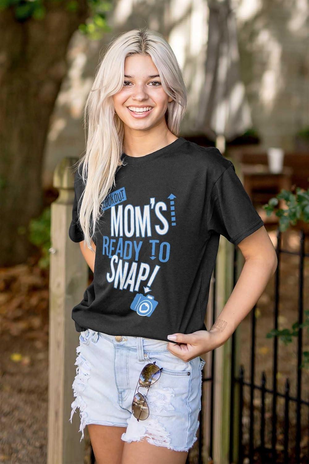 imageReady to Snap Motherhood Humor Funny Womens Graphic T Shirt TeesBlack