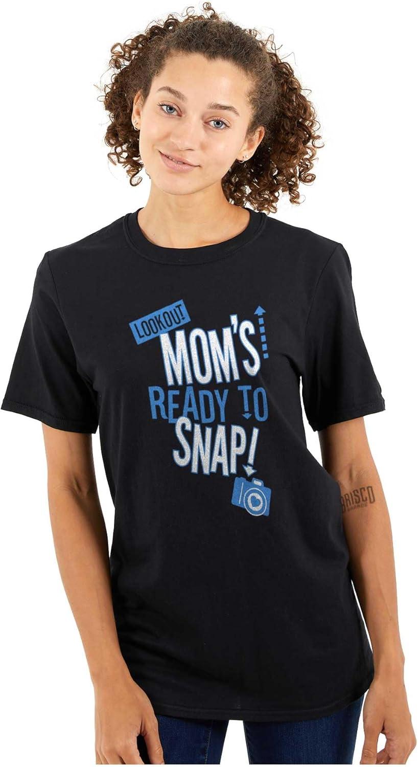 imageReady to Snap Motherhood Humor Funny Womens Graphic T Shirt TeesBlack
