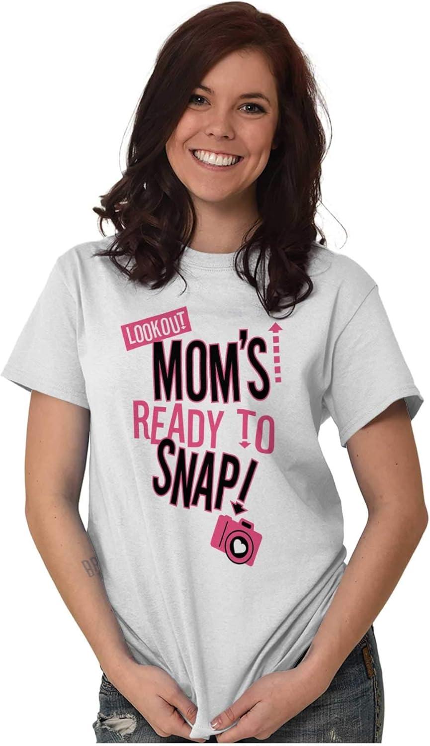 imageReady to Snap Motherhood Humor Funny Womens Graphic T Shirt TeesWhite
