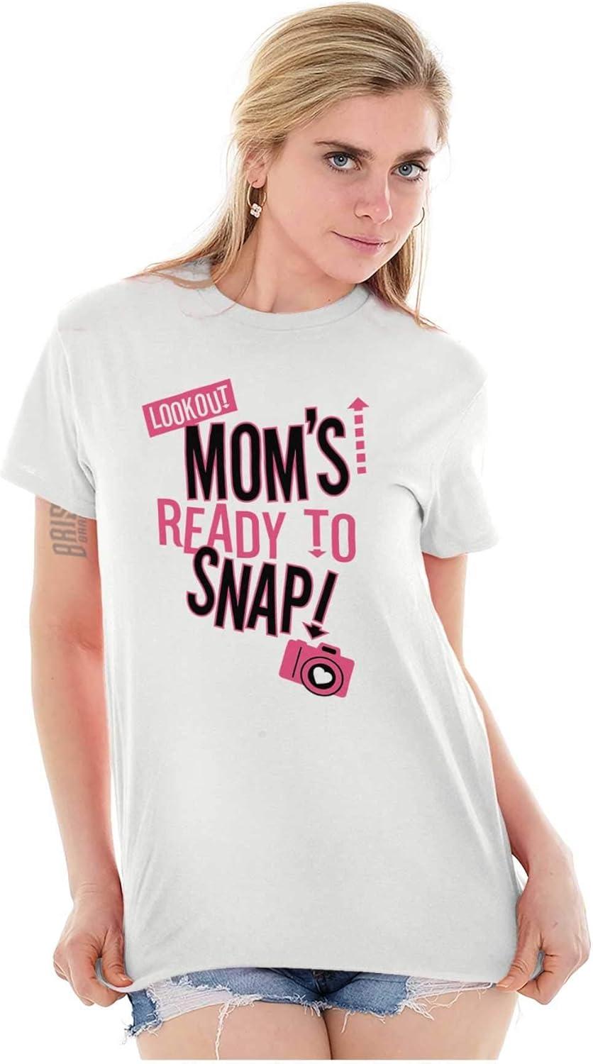 imageReady to Snap Motherhood Humor Funny Womens Graphic T Shirt TeesWhite