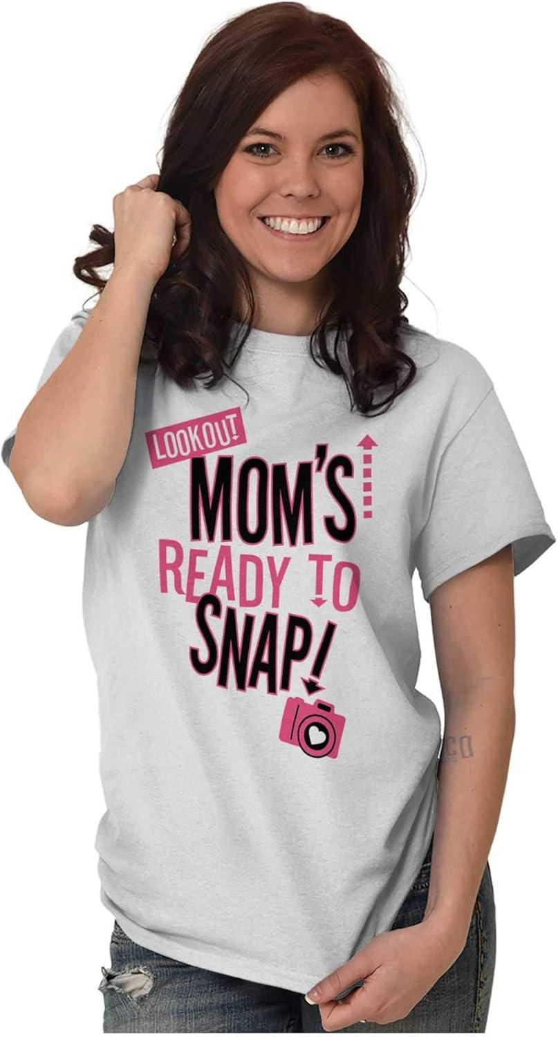 imageReady to Snap Motherhood Humor Funny Womens Graphic T Shirt TeesWhite