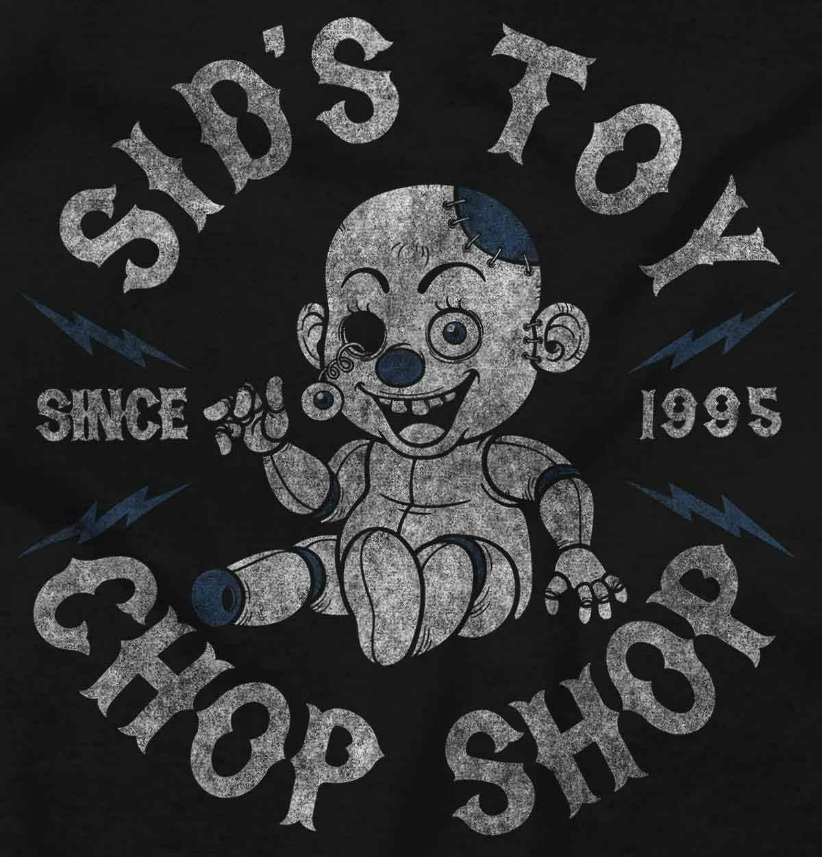 imageSids Toy Chop Shop Graphic T Shirt Creepy Doll Horror Inspired Scary Tee for Men and WomenBlack