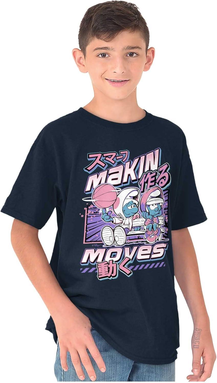 imageThe Smurfs Cool Kanji Makin Moves Crewneck T Shirts Boy GirlNavy