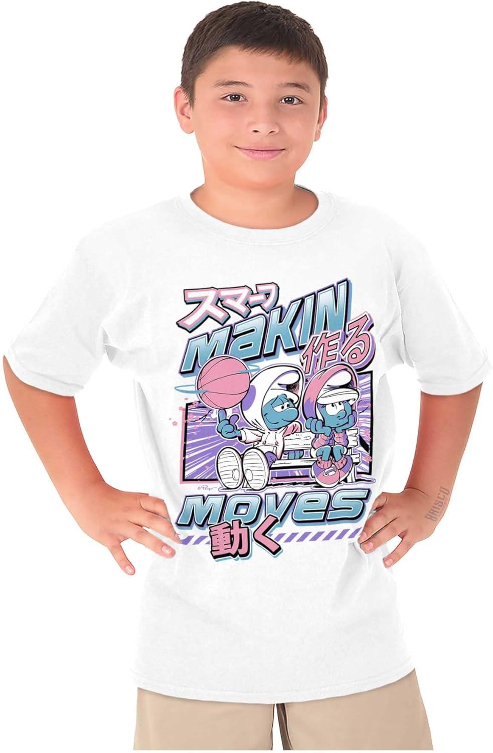 imageThe Smurfs Cool Kanji Makin Moves Crewneck T Shirts Boy GirlWhite