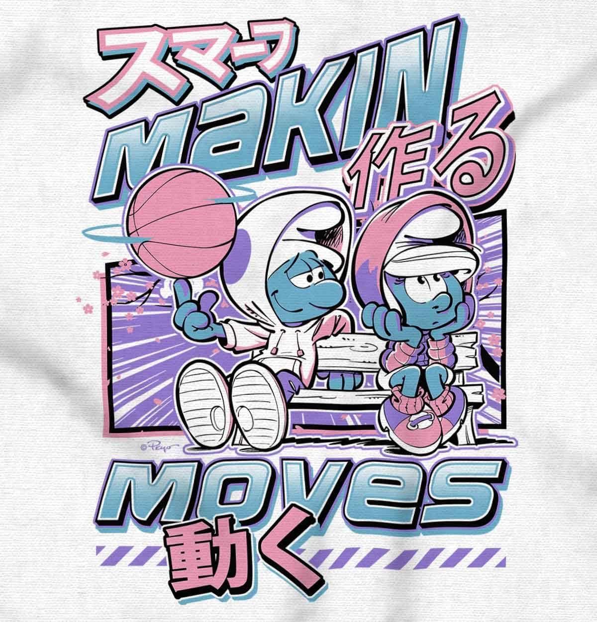 imageThe Smurfs Cool Kanji Makin Moves Crewneck T Shirts Boy GirlWhite