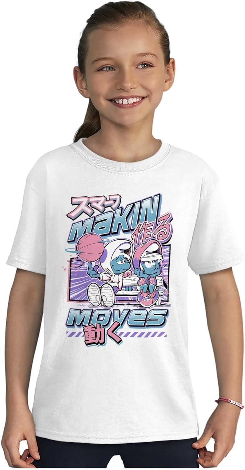 imageThe Smurfs Cool Kanji Makin Moves Crewneck T Shirts Boy GirlWhite