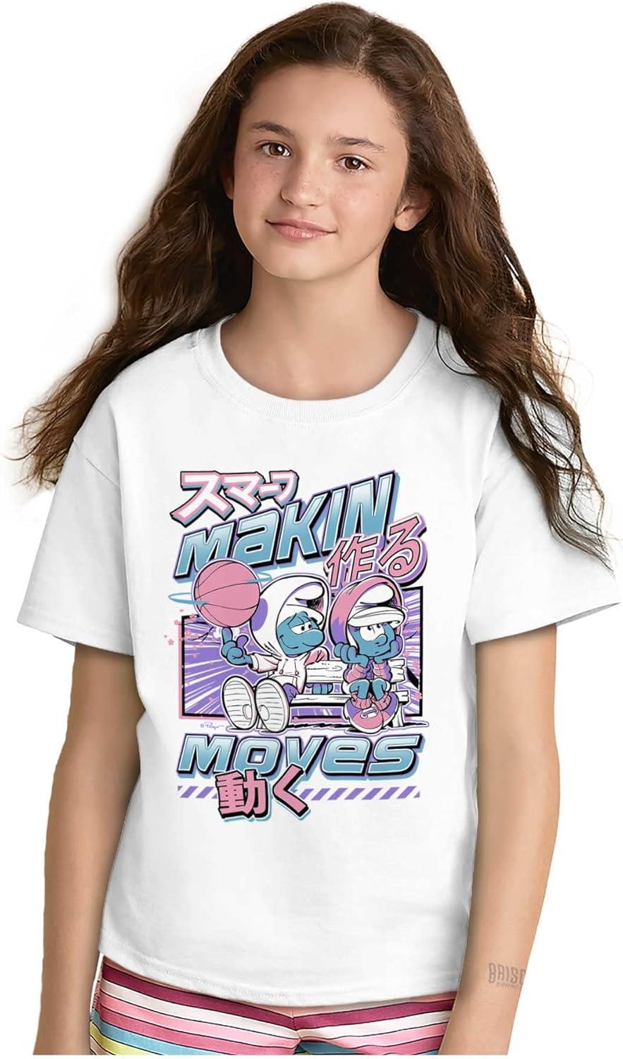 imageThe Smurfs Cool Kanji Makin Moves Crewneck T Shirts Boy GirlWhite
