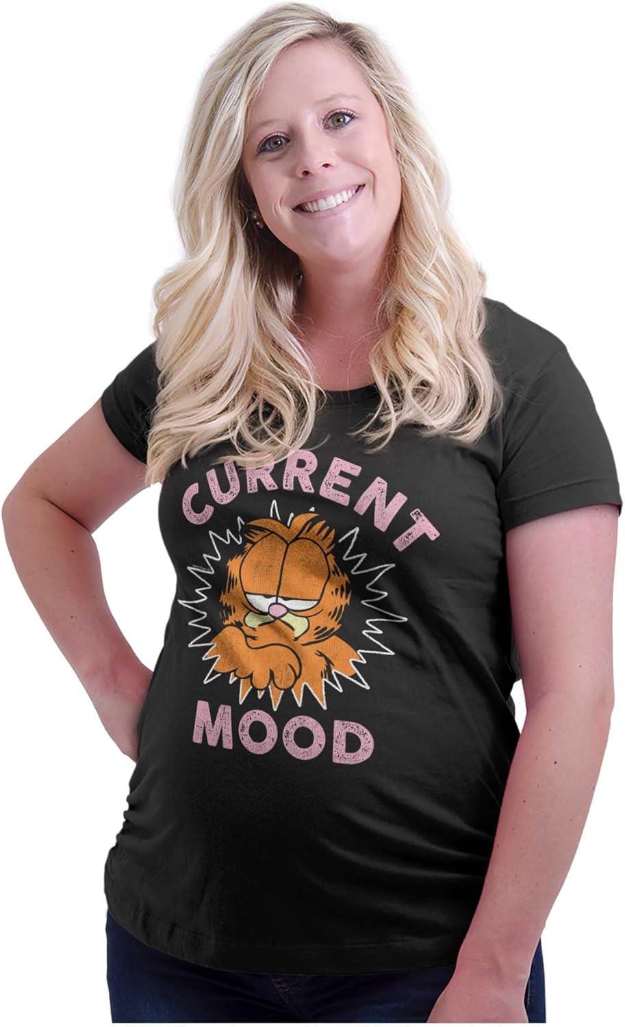 imageWomens Maternity Funny Grumpy Garfield Cartoon Mood T Shirt TeeBlack