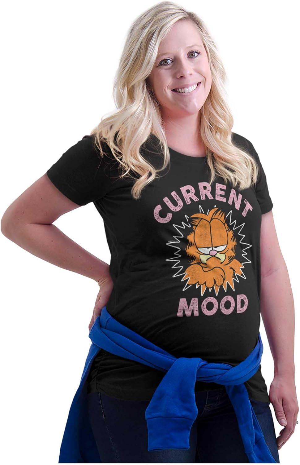 imageWomens Maternity Funny Grumpy Garfield Cartoon Mood T Shirt TeeBlack